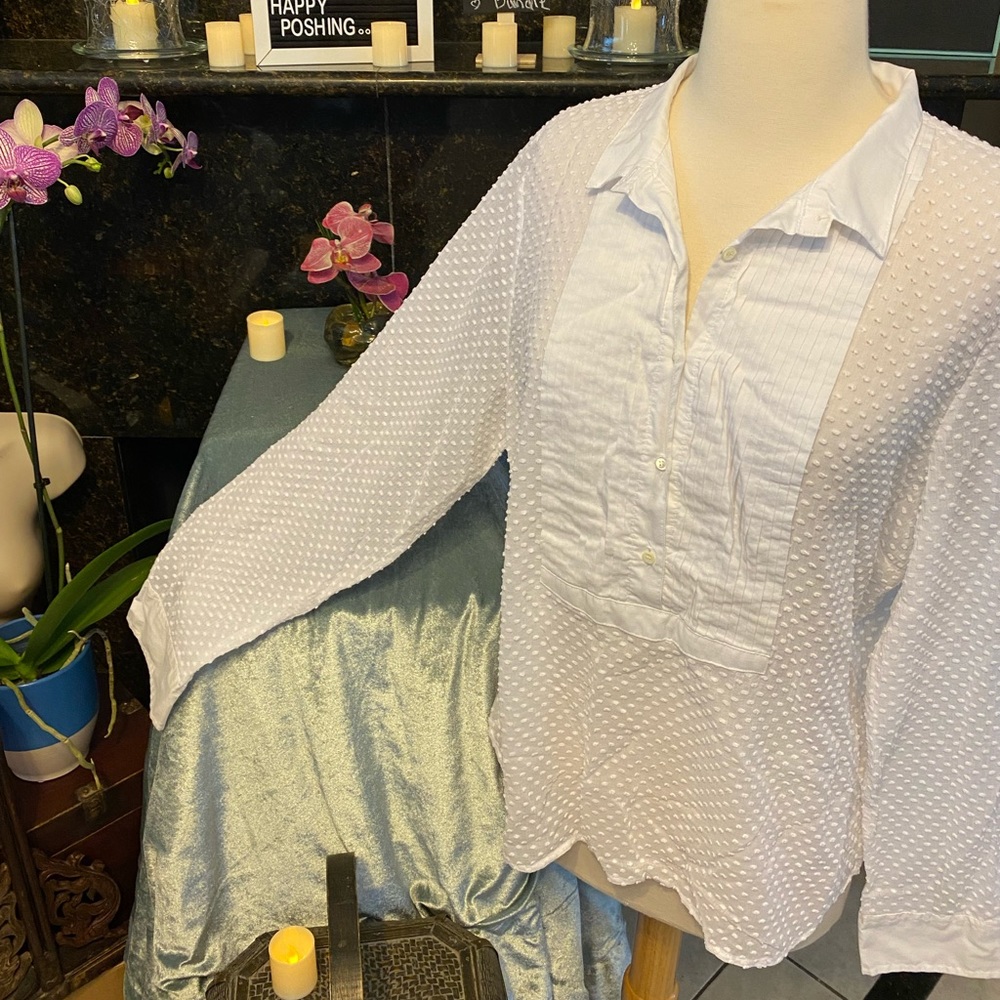 Women’s J. Crew, Long-Sleeve, Button-Up, White Blouse. Size 14.
